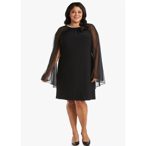 R&M Richards Womens Elegant Dress Plus 20W Black Sheer Capelet Evening Cocktail - Picture 4 of 16